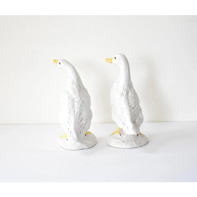 Ceramic Pair of French Poterie De Bavent Tin-Glazed Faience Pottery Geese Figurines For Sale - Image 7 of 9