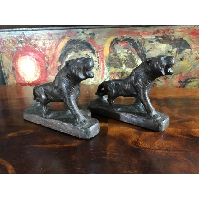 1920s Bronze Tiger Armor Bronze Company Aged Patina Bookends Set of 2