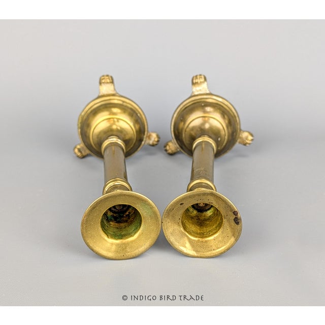 Antique French Brass Lion Feet Candlestick Holders - Set of 2 For Sale - Image 4 of 9