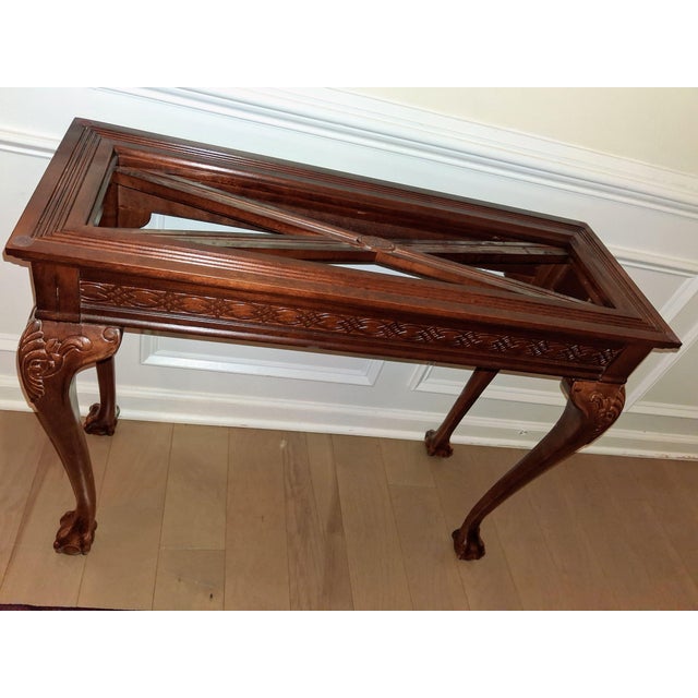 Coffee Early 20th Century Exquisite Chippendale Revival Glass Top Console Table For Sale - Image 8 of 12