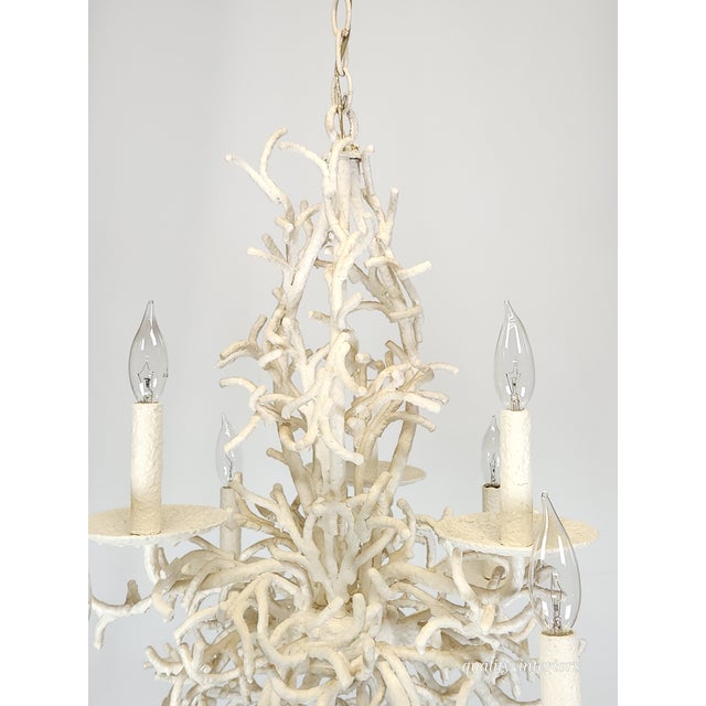 1950s Fabulous MCM Palm Beach 1960s 9 Arm 9 Light Coral Iron Tole (Heavy) Chandelier For Sale - Image 5 of 12