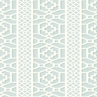 Sample - Schumacher Zanzibar Trellis Wallpaper in Cloud For Sale