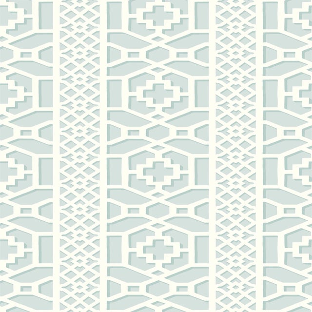 Sample - Schumacher Zanzibar Trellis Wallpaper in Cloud For Sale