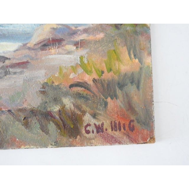 Vintge mid 20th century oil on board impressionist autumn river landscape painting by Carl W. Illig (1910 - 1987) New...