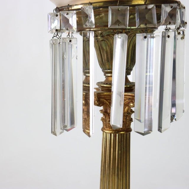 Antique Argand Neoclassical Brass, Crystal & Marble Solar Table Lamp C1840 For Sale - Image 6 of 10