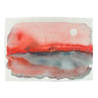 Signed Original Watercolor Abstract Landscape “The Fire’s Still Burning” For Sale