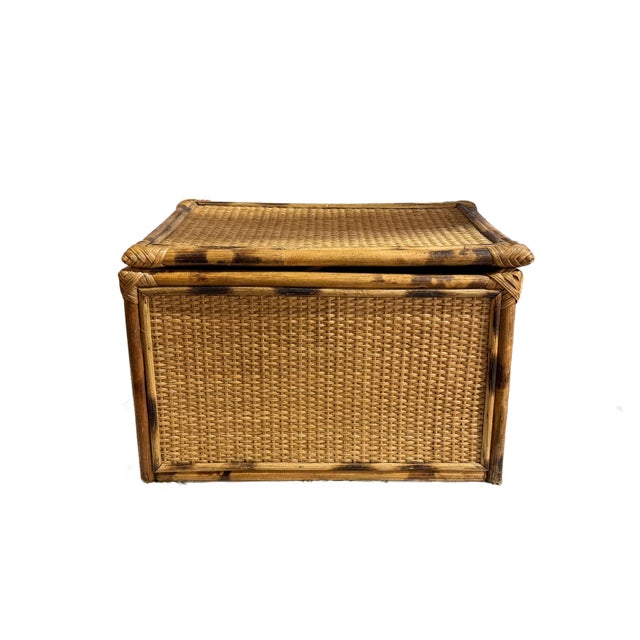 Mid 20th Century Vintage Tortoiseshell Bamboo and Rattan Storage Box For Sale - Image 5 of 14