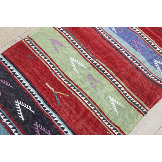 Textile 1970s Rustic & Primitive Striped Hand Knotted Oushak Kilim Runner For Sale - Image 7 of 13