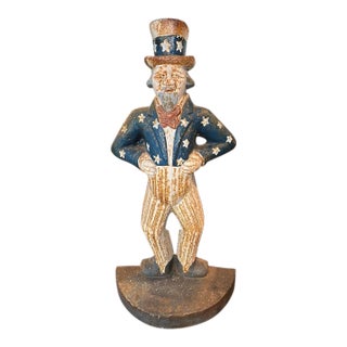Original 1940's Large Cast Iron Uncle Sam Doorstop Patriotic Americana DoorStop For Sale