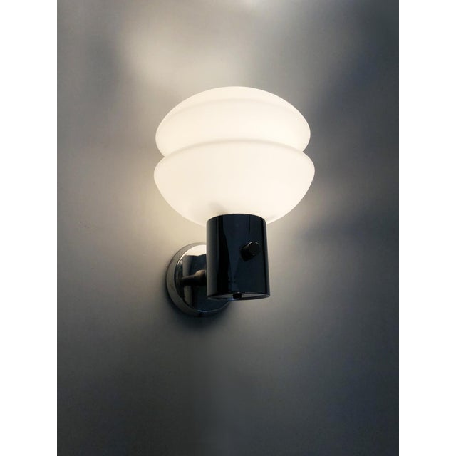 Vintage Wall Sconces in Chrome Metal and White Glass, 1960s, Set of 2, in Very Good conditions. Designed 1960 to 1969 Up...