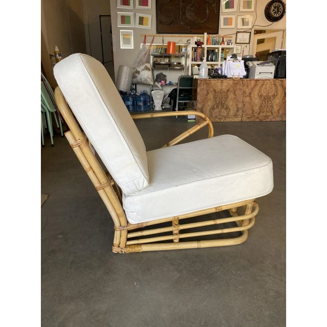 Restored 3-Strand Square Pretzel Rattan Asymmetric Lounge Chair For Sale In Los Angeles - Image 6 of 8