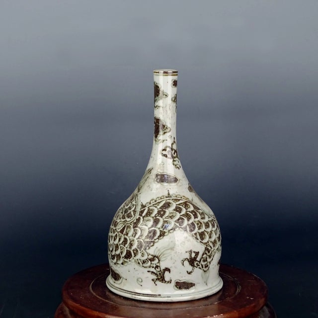 Chinese Vintage Ceramic Vase,Blue and White Porcelain Bell-Shaped Vase Hand Painted Dragon Pattern For Sale - Image 4 of 9