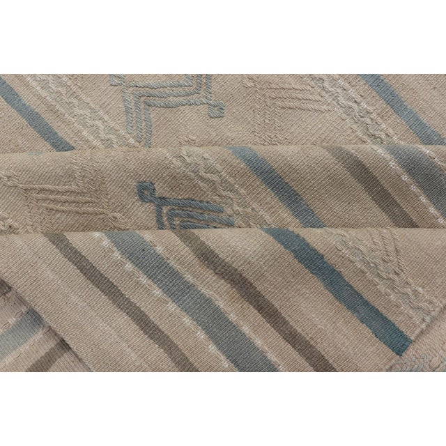 Turkish Vintage Kilim With Embroidered Motifs in Light Tan, Blue L. Brown For Sale - Image 10 of 11