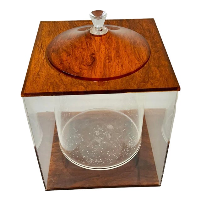 Mid Century Modern Tortoise Shell Effect Lucite Squared Ice Bucket For Sale