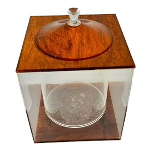 Mid Century Square Lucite Ice Bucket With Tortoise Shell Effect