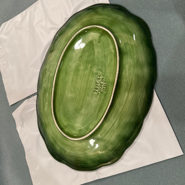 Green Mid 20th Century Italian Green Leaf Oval Platter For Sale - Image 8 of 9