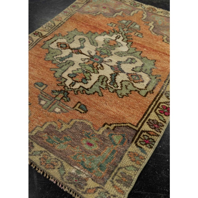 Textile Turkish Mini Rug Oriental Hand Knotted Vintage Rug 1'8" x 2'4" #21230 For Sale - Image 7 of 8