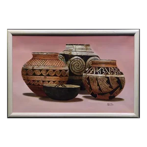 Vintage Pottery Still Life Original Oil Painting on Canvas, Framed