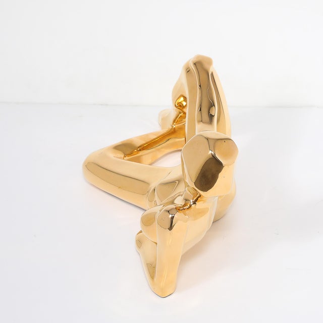 Mid-Century Gold-Plated Ceramic Sculpture of a Reclining Woman Signed Jaru For Sale In New York - Image 6 of 12