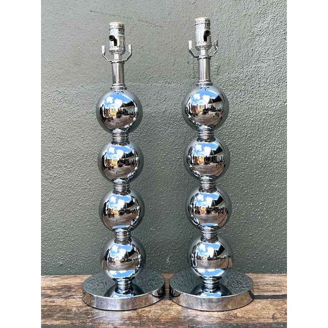 George Kovacs Vintage After Kovacs Stacked Chrome Sphere Lamps - Pair For Sale - Image 4 of 12