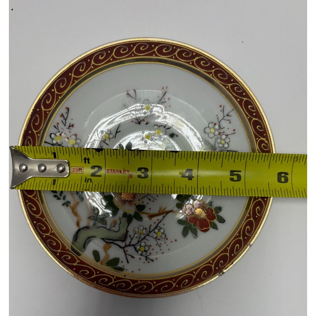 Vintage Taiei Japan Teacup & Saucer | Bird Floral Porcelain Tea Cup | Burgundy Gold Scroll Trim | Hidden Lithophane Portrait Effect For Sale - Image 4 of 8