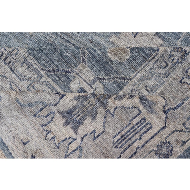 Turkish Angora Oushak Rug With Steel Blue Field and Light Gray Border For Sale - Image 14 of 14