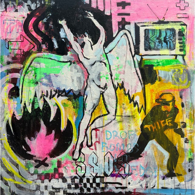 Falling Angel and Stuff Pop Art Graffiti Painting by Joseph Christy For Sale