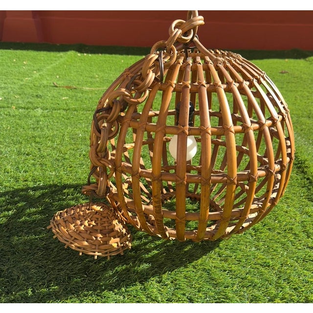 Large Italian Spherical Ceiling Lamp in Wicker, 1950s-1960s For Sale - Image 9 of 10