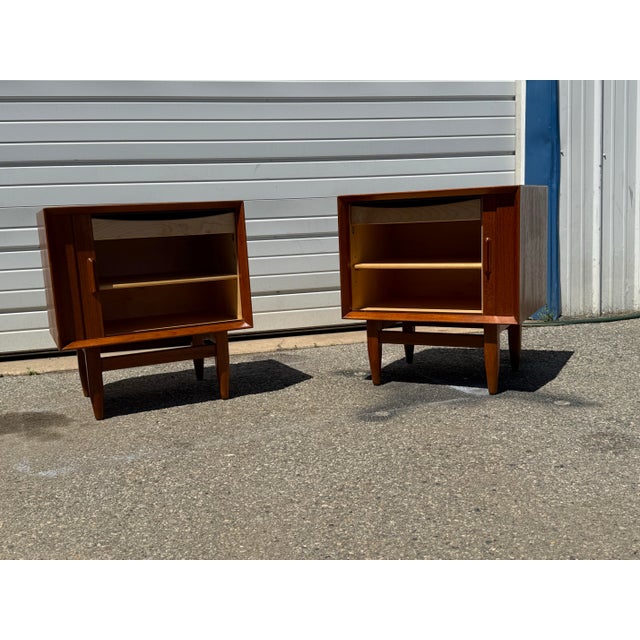 Pair of Danish Modern Sven Age Madsen Tambour Door Teak Nightstands For Sale - Image 12 of 12