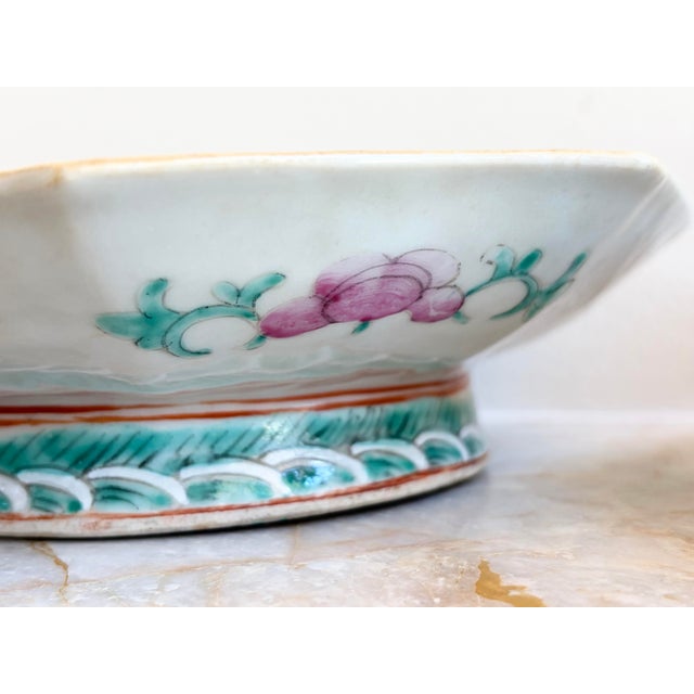 Antique Chinese Qing Famille Rose Rabbit & Peonies Footed Plates Dishes - a Pair For Sale - Image 4 of 11