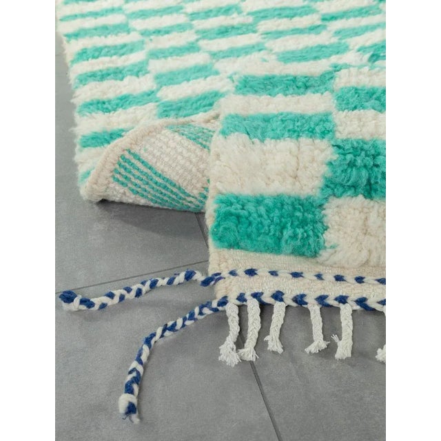 Aqua Peppermint Check Berber Rug, 2010s For Sale - Image 8 of 9