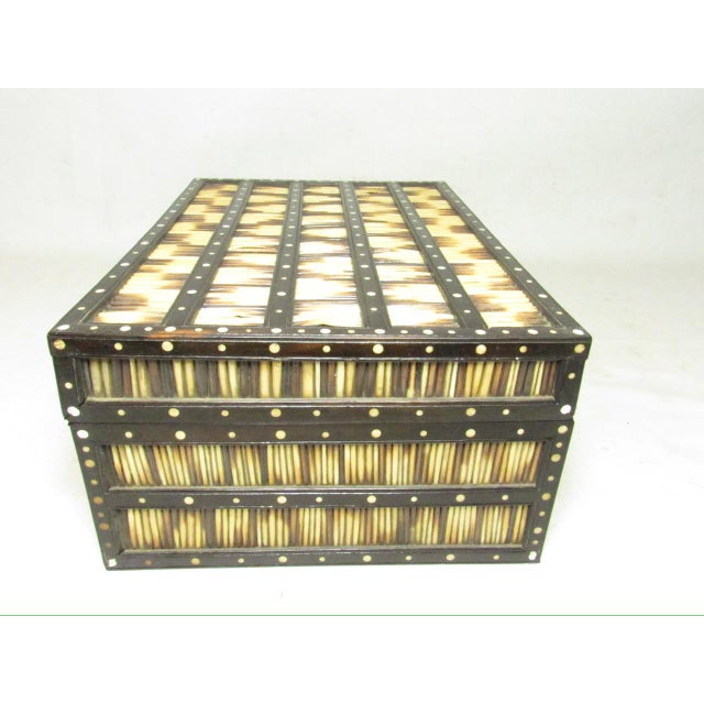 English Large Antique Anglo Indian Fitted Quill Box For Sale - Image 3 of 15