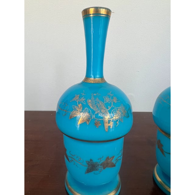 French Pair, French Opaline & Gilt Decorated Vases For Sale - Image 3 of 9
