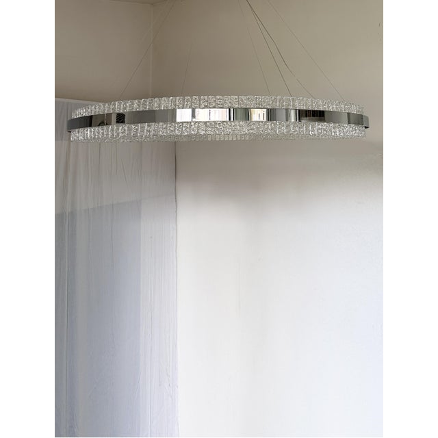 Murano Glass "Ice" Chandelier Hammered Clear Glass in Polish Kromo Ring With Strip Led For Sale - Image 11 of 12