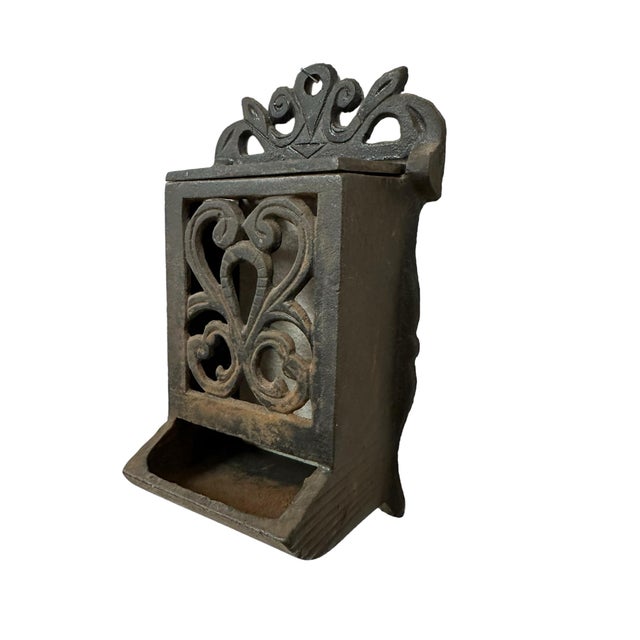 Mid 20th Century Vintage Cast Iron Matchbox Holder Wall Mount For Sale - Image 5 of 9