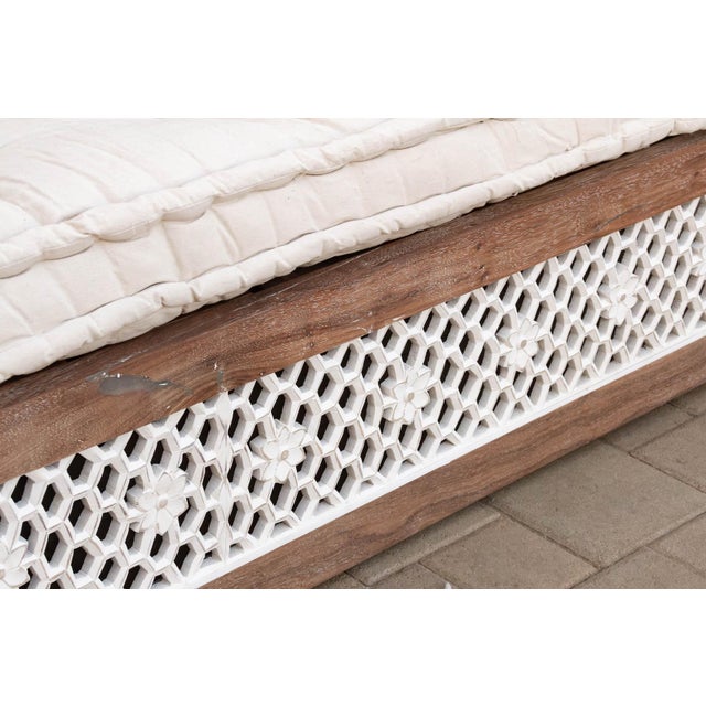 White 108" Long Reclaimed Teak Jali Daybed Sofa For Sale - Image 8 of 12