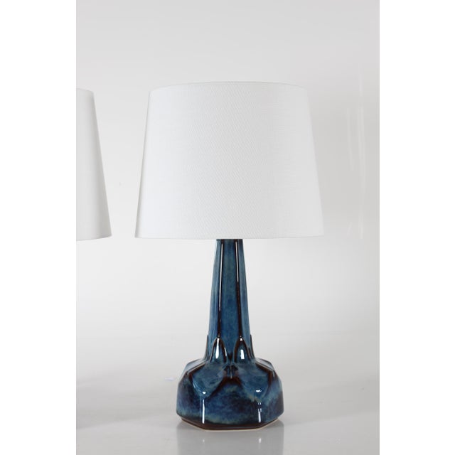 1960s Mid-Century Danish Blue Glazed Table Lamps by Einar Johansen for Søholm, 1960s, Set of 2 For Sale - Image 5 of 13
