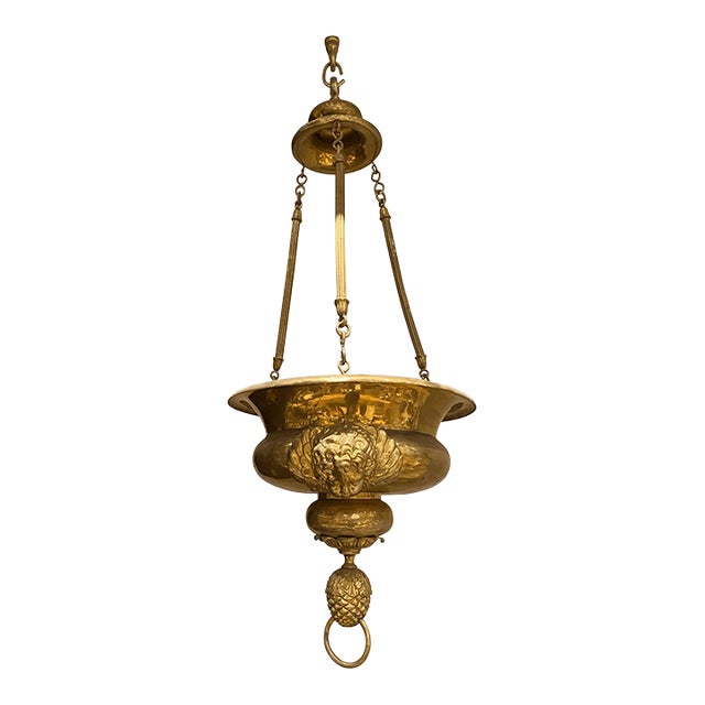 Antique French Solid Brass Sanctuary Light /Pendant Chandelier Angel Cherab For Sale