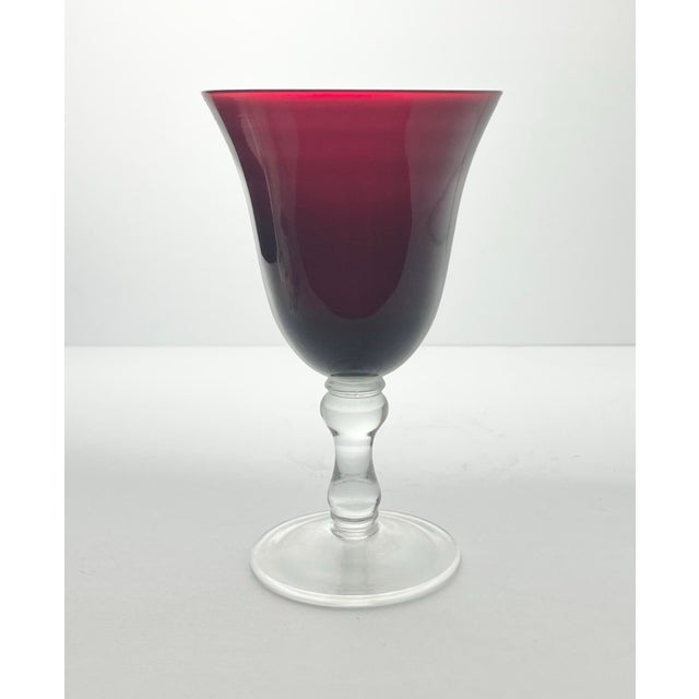 1990s Ruby Red Water, Wine or All Purpose Glasses - Set of 7 For Sale - Image 4 of 5
