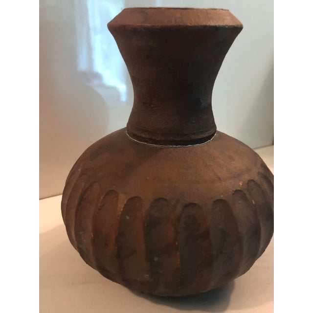 Rustic Vintage Fluted Terra Cotta Bud Vase For Sale - Image 3 of 8