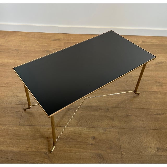Maison Jansen 1940s Brass coffee table with black lacquered glass top in the style of Maison Jansen For Sale - Image 4 of 12