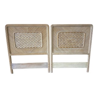 Vintage Faux Pencil Rattan Twin Headboard Set, Wood For Sale