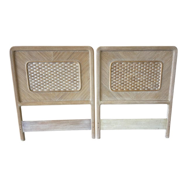 Vintage Faux Pencil Rattan Twin Headboard Set, Wood For Sale