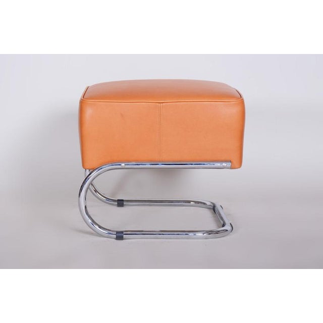 Bauhaus Stool in Chromed Steel and Leather by Robert Slezák, Czech, 1930s For Sale - Image 4 of 8