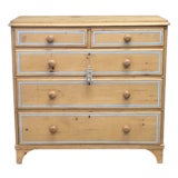 Antique English Edwardian Natural Pine Chest of Drawers With Blue French Line For Sale