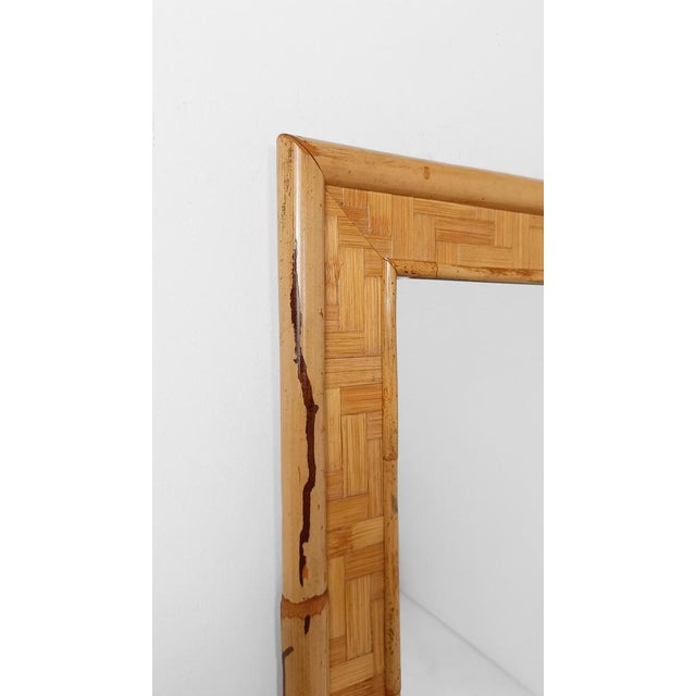 Gold Vintage Rectangular Mirror in Bamboo Cane and Rattan Parquets, 1970s For Sale - Image 8 of 16