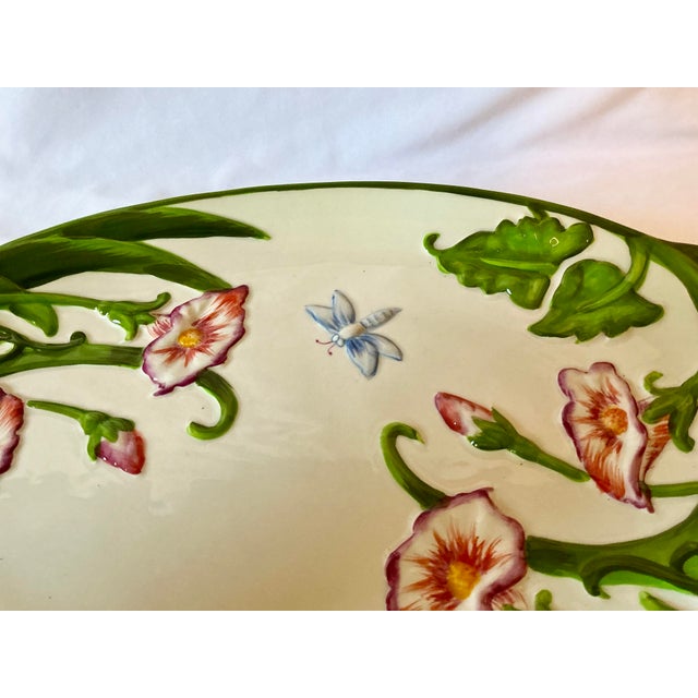 Shabby Chic Large English Style Serving Platter Tableware With Spring Green Vines and Pink Flowers For Sale - Image 3 of 17