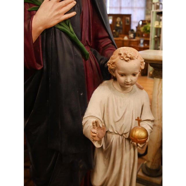 Lifesize Italian Mary and Joseph & Jesus Statues, 1920s, Plaster, Set of 2 For Sale - Image 6 of 18