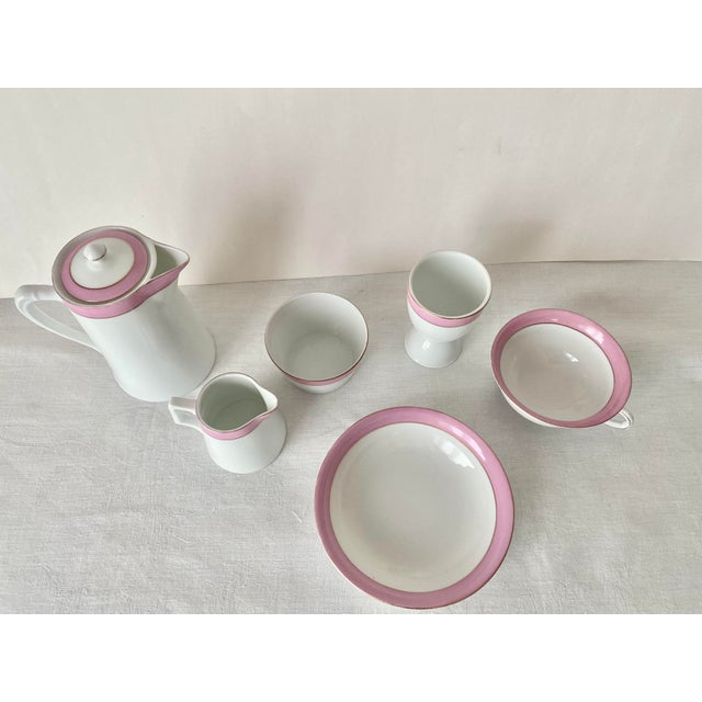 Early 20th Century Antique Austrian Porcelain Set Manufactured by Porzellanfabrik.Victoria Schmidt & Co. Art Deco Pink & Gold Breakfast Set C. 1910 - 6 PCS Excellent. For Sale - Image 5 of 17