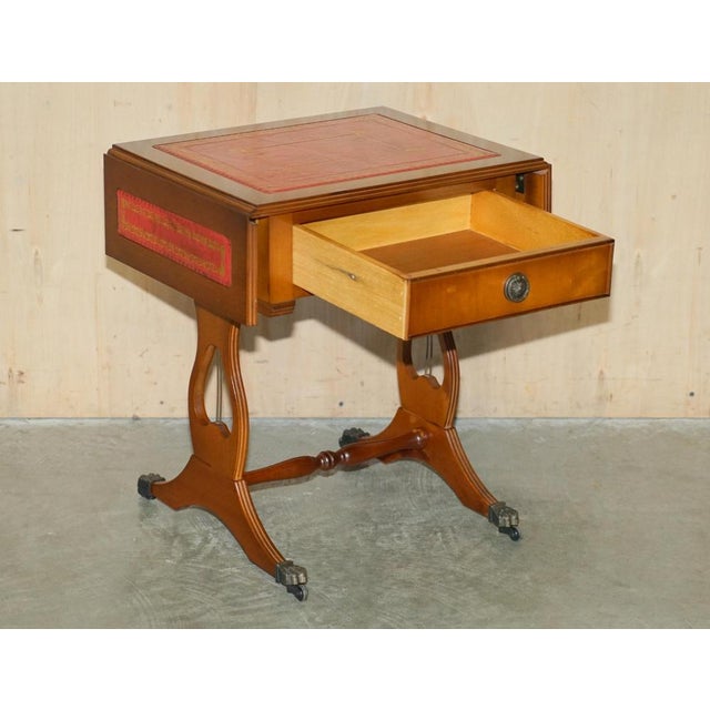 Vintage Oxblood Leather Extending Side Table with Gold Leaf Inlay For Sale - Image 17 of 18